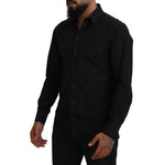 Dolce & Gabbana Black Cotton Collared Long Sleeve GOLD Shirt TSH83816-41