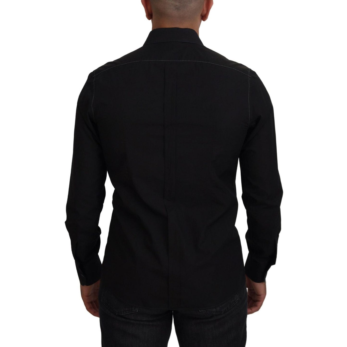Dolce & Gabbana Black Cotton Collared Long Sleeve GOLD Shirt TSH83816-41