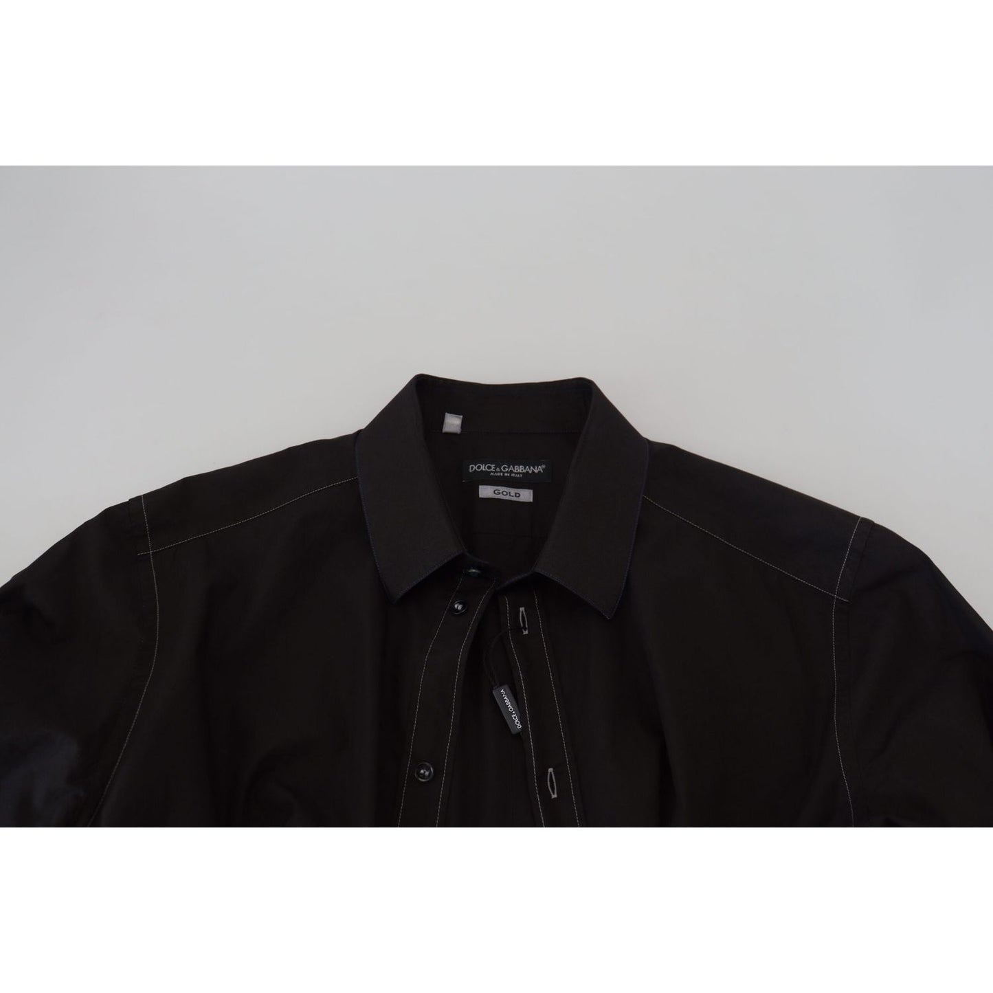 Dolce & Gabbana Black Cotton Collared Long Sleeve GOLD Shirt TSH83816-41