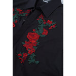 Dolce & Gabbana Black Floral Embroidery Men Long Sleeves GOLD Shirt TSH84058-38