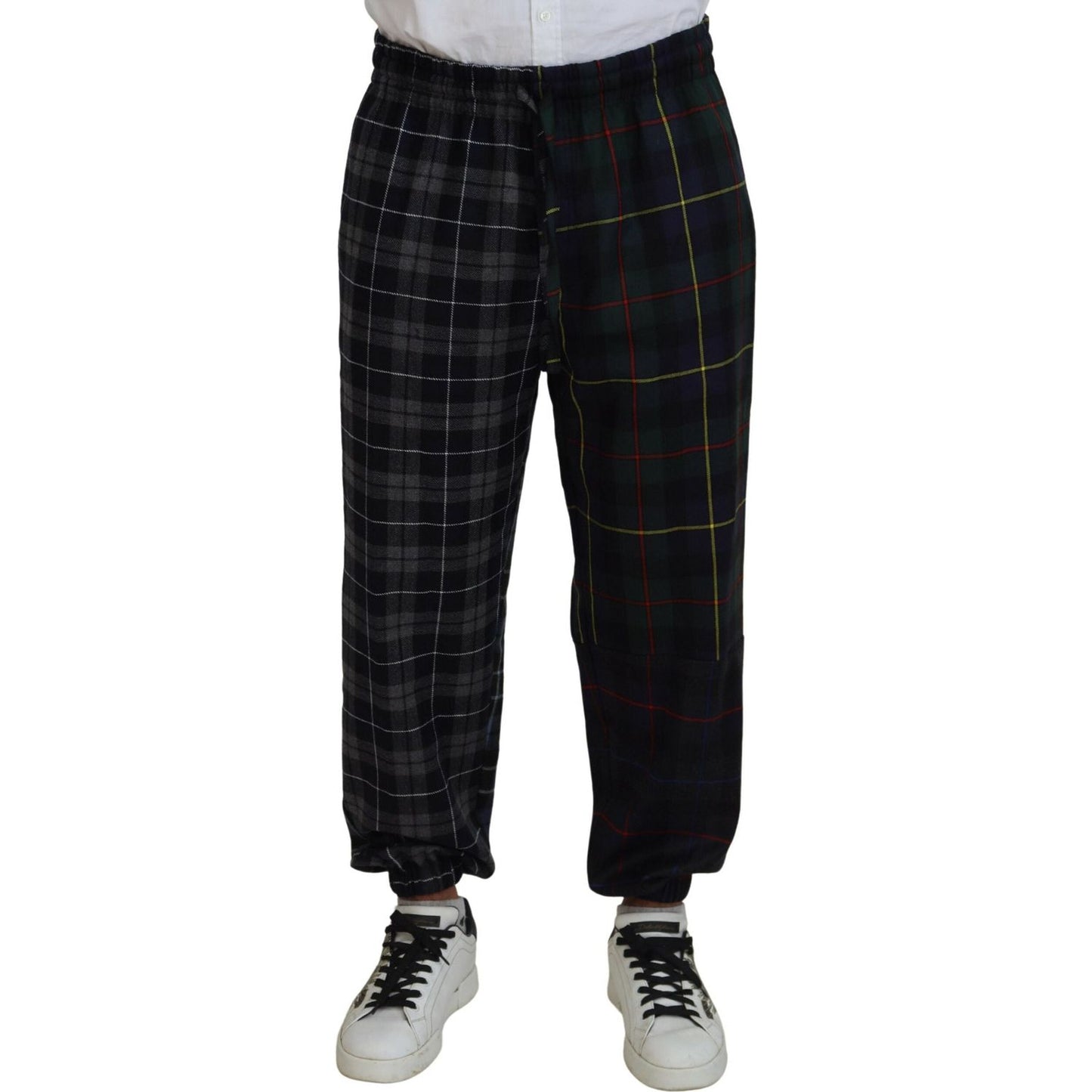 Dolce & Gabbana Multicolor Checkered Wool Men Jogger Pants PAN74780-48