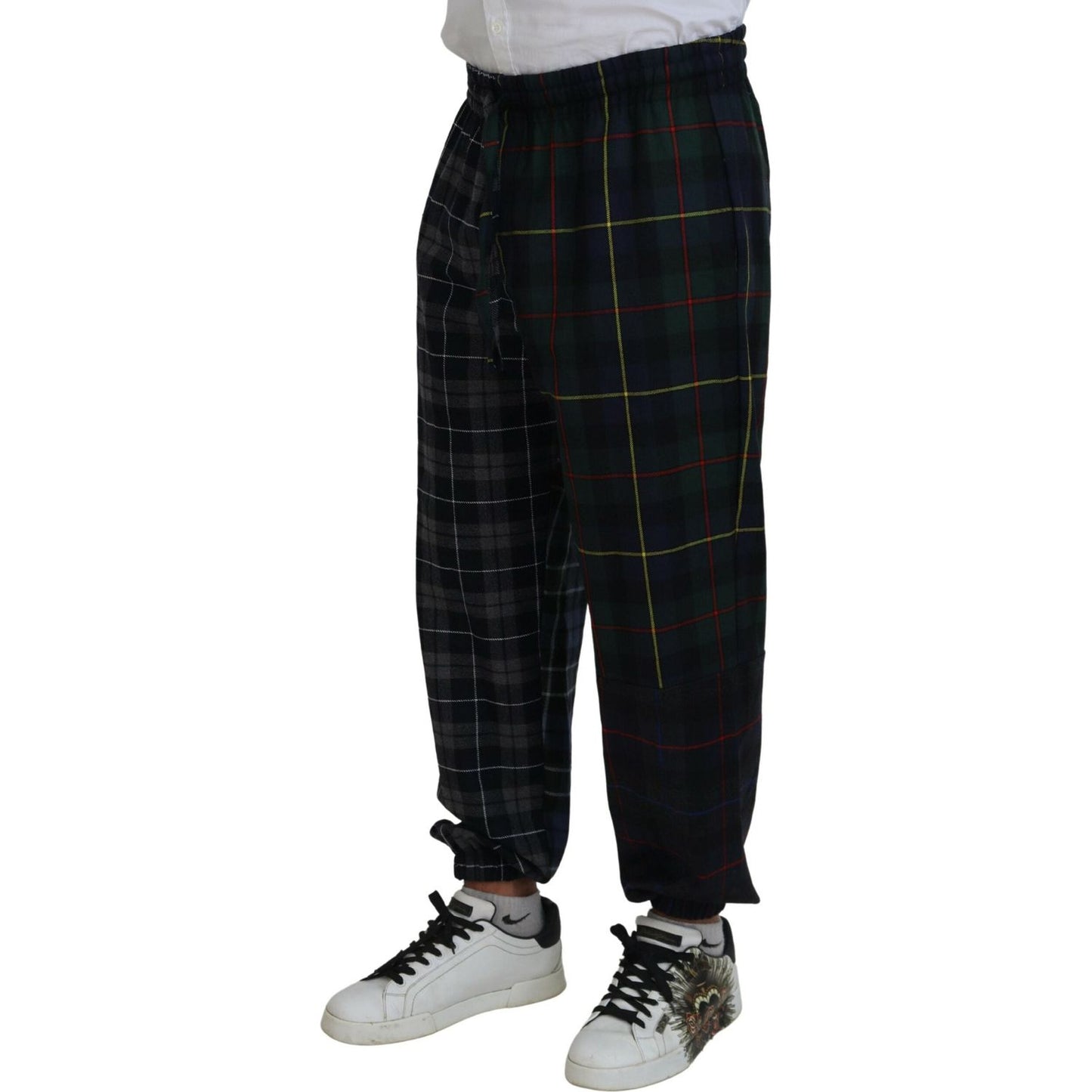 Dolce & Gabbana Multicolor Checkered Wool Men Jogger Pants PAN74780-48