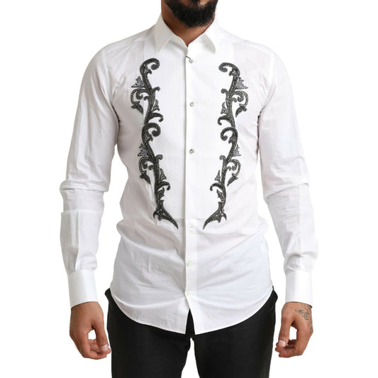 Dolce & Gabbana White Tuxedo Slim Fit Baroque Shirt