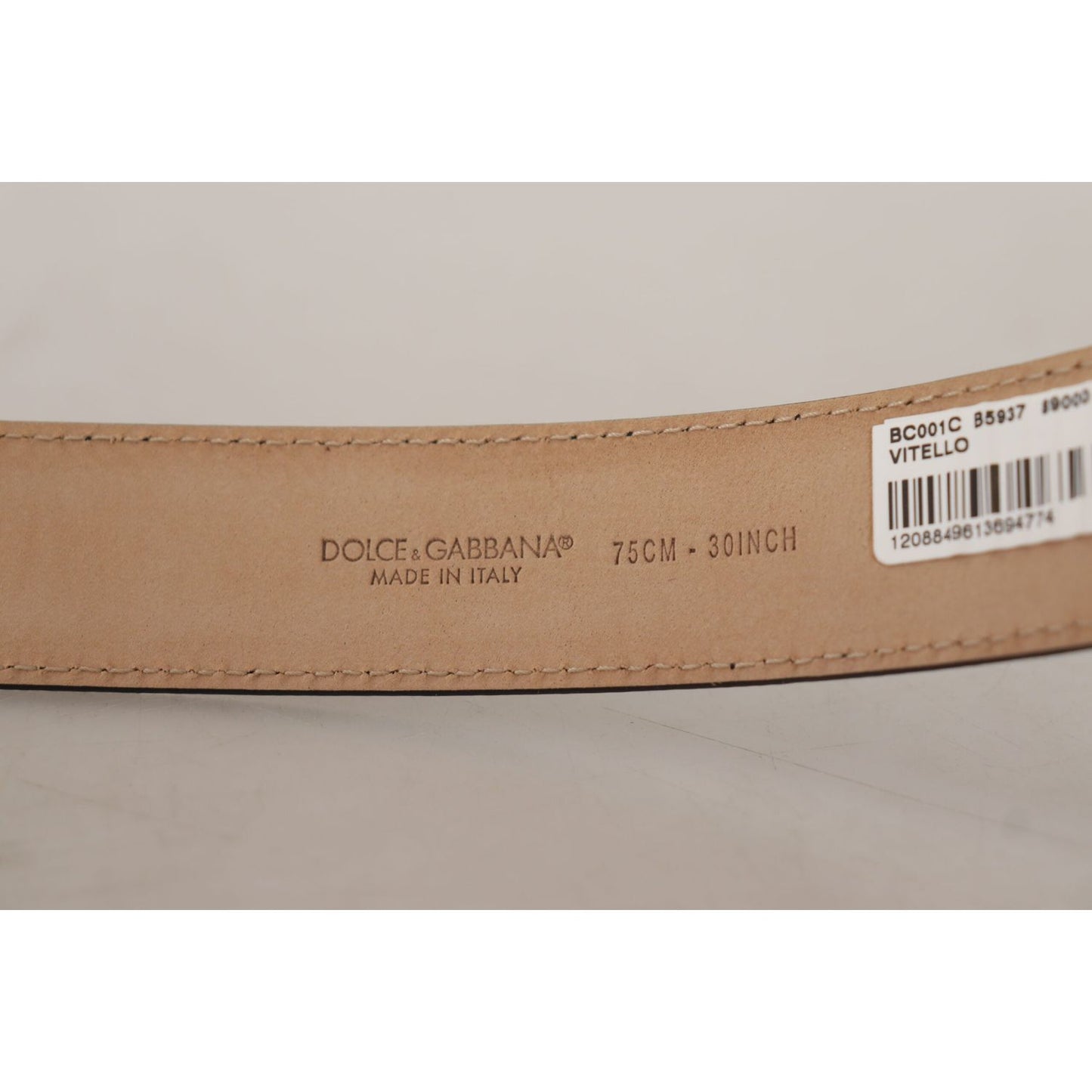 Dolce & Gabbana Black Calf Leather Brown Backend Metal Buckle Belt BEL8553- 75