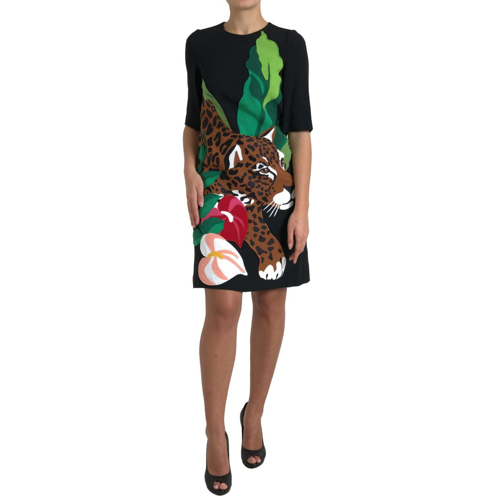 Dolce & Gabbana Black Tiger Jungle Print Sheath Stretch Dress DR28731-38
