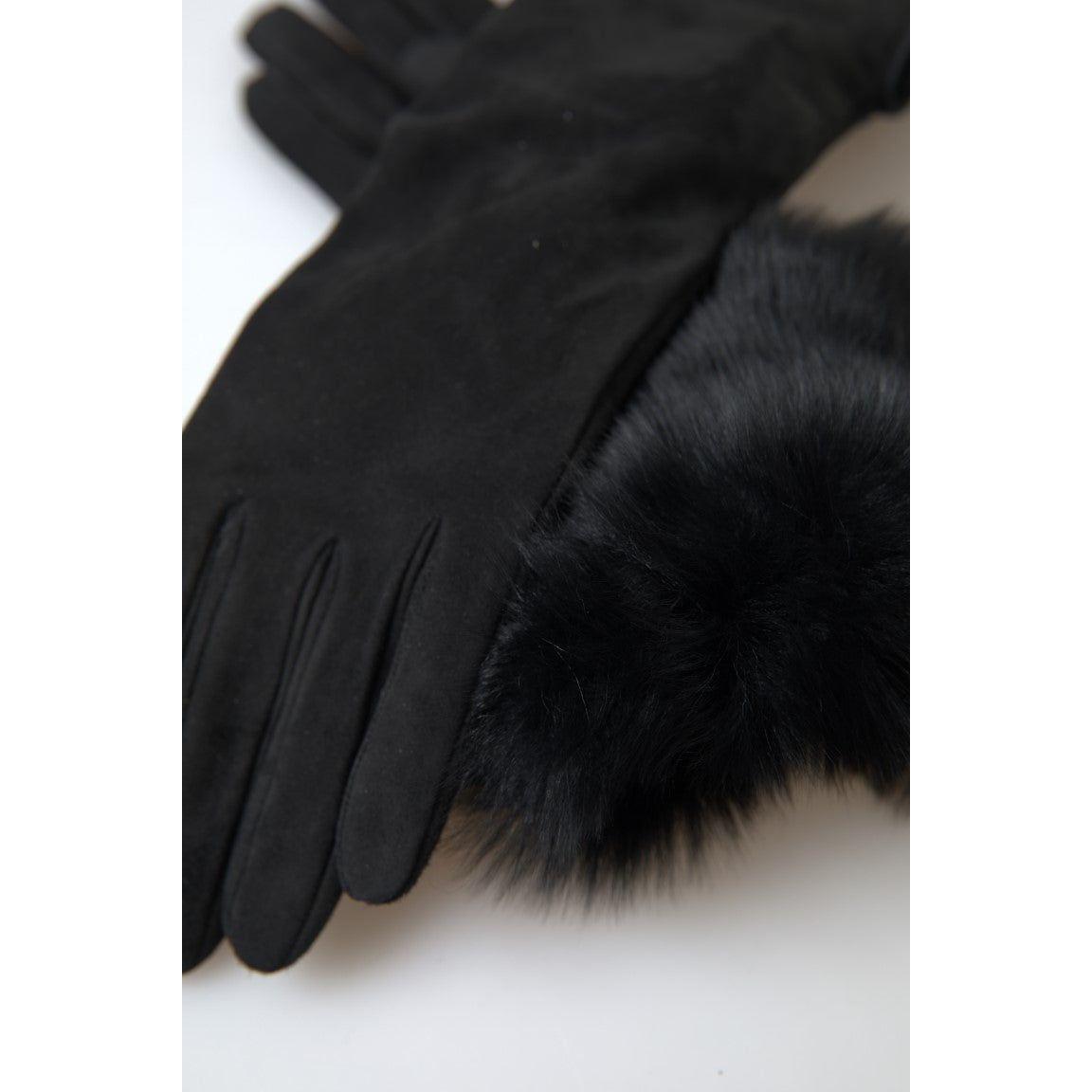 Dolce & Gabbana Black Leather Fur Elbow Length Gloves LB30106-7