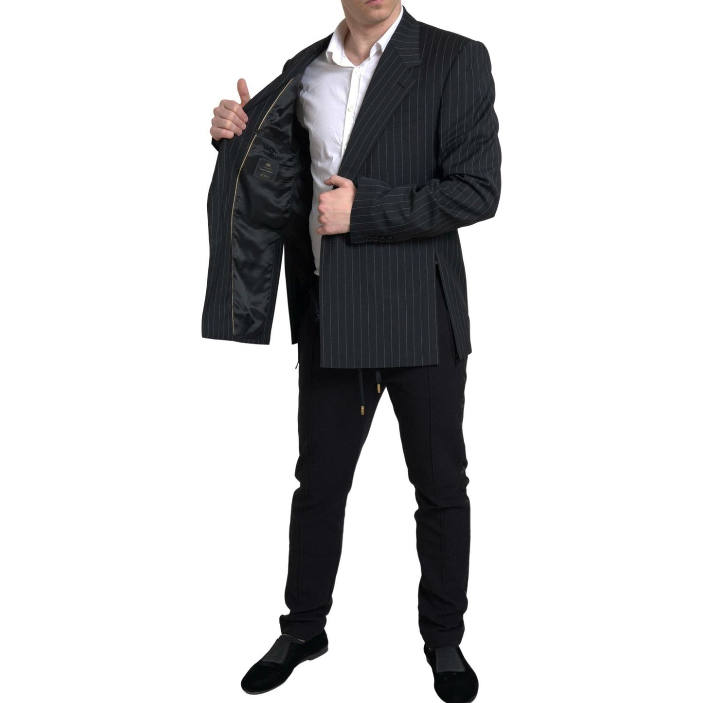 Dolce & Gabbana Black Stripe Single Breasted SICILIA Blazer JKT3690-58