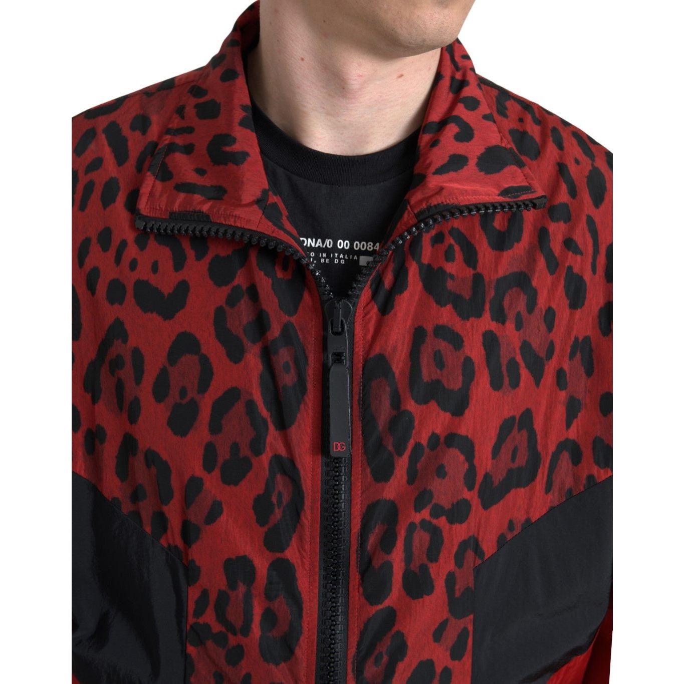 Dolce & Gabbana Red Leopard Nylon Full Zip Sweater