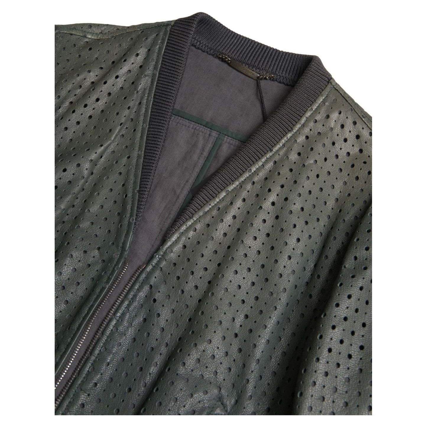 Dolce & Gabbana Green Perforated Leather Bomber Jacket JKT3674-44