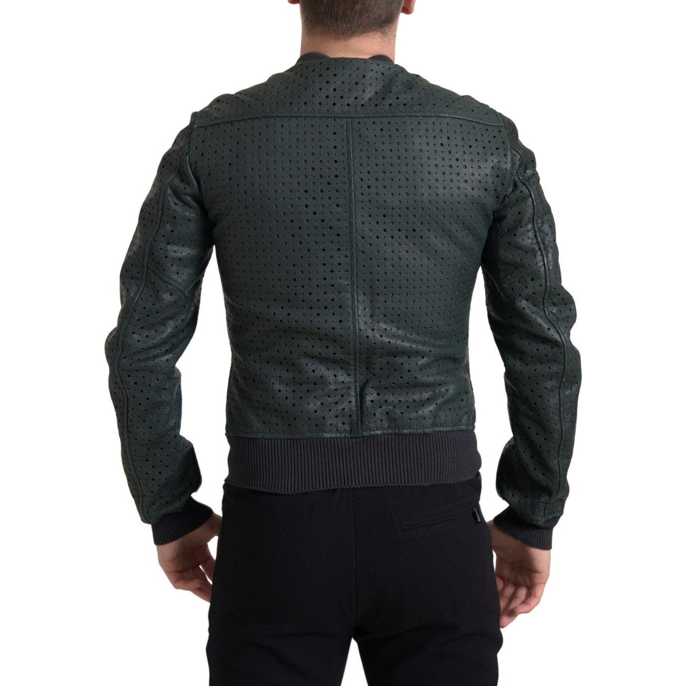 Dolce & Gabbana Green Perforated Leather Bomber Jacket JKT3674-44