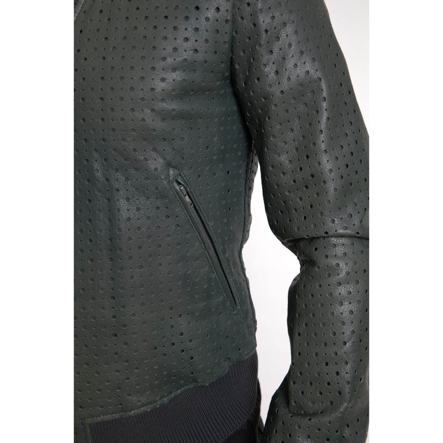 Dolce & Gabbana Green Perforated Leather Bomber Jacket JKT3674-44