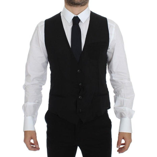 Dolce & Gabbana Black Wool Formal Dress Vest Gilet Jacket