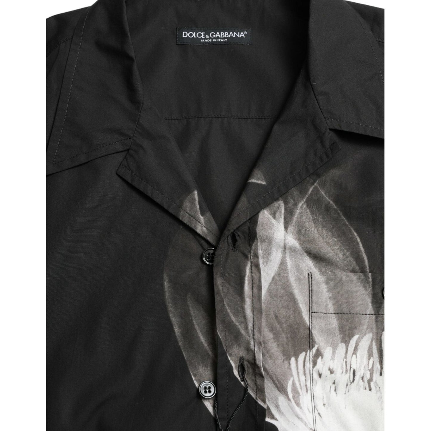 Dolce & Gabbana Black Floral Cotton Collared Long Sleeves Men Shirt