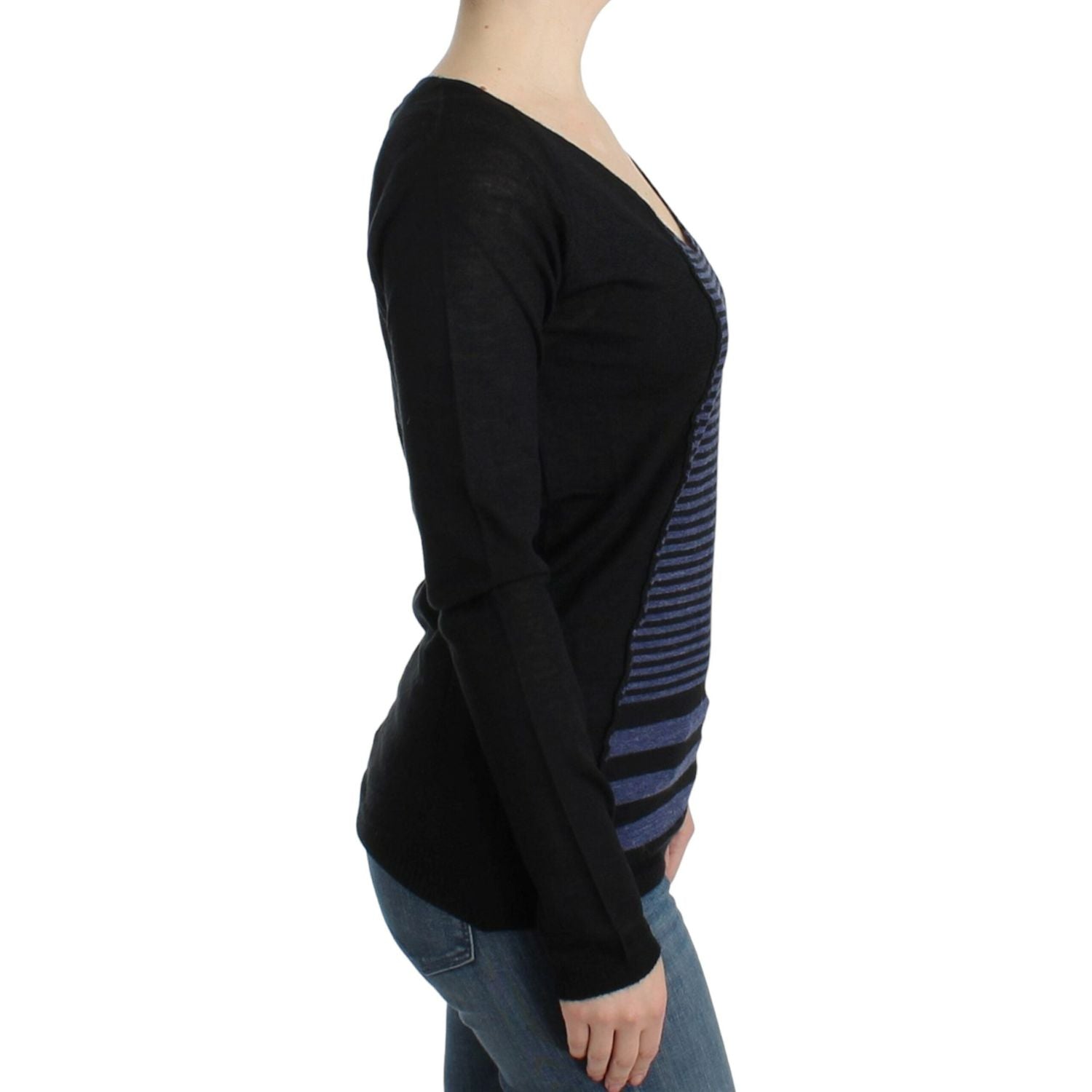 Costume National Black striped V-neck sweater