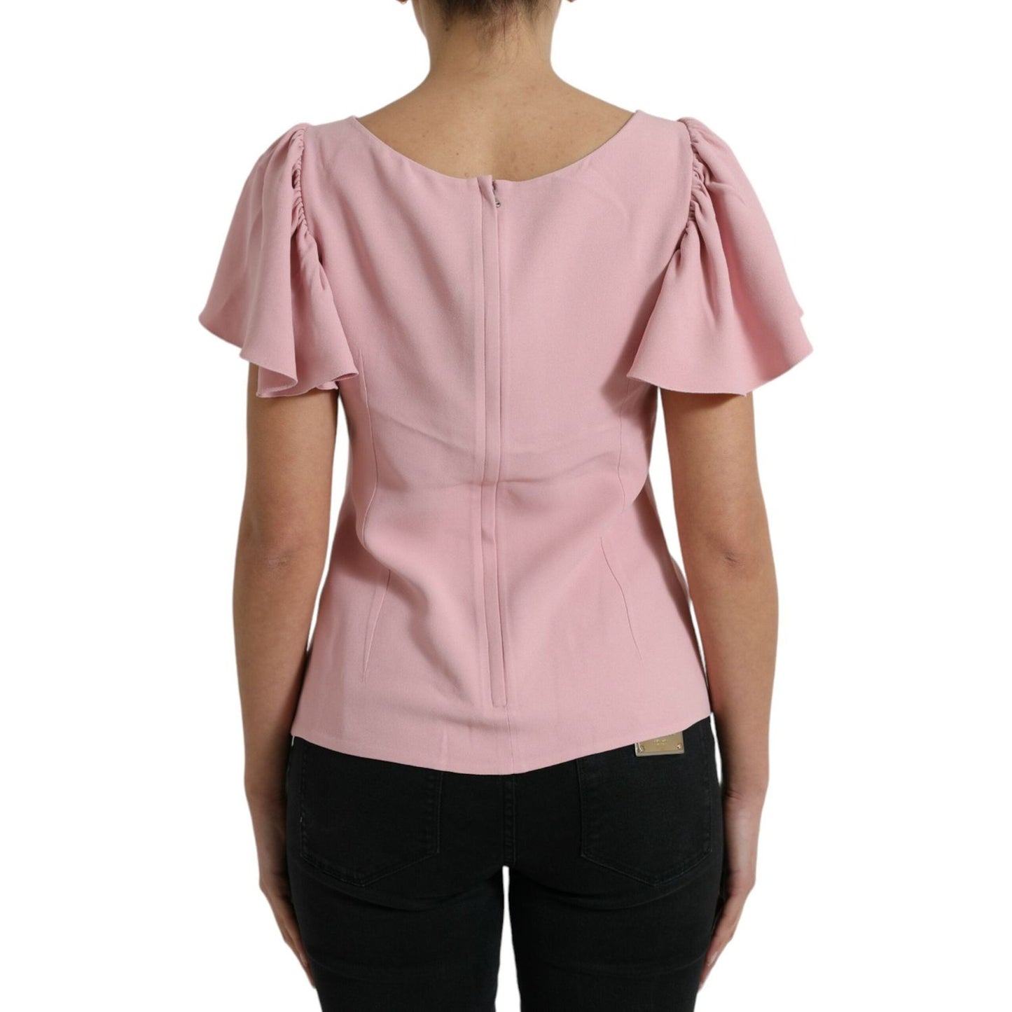 Dolce & Gabbana Pink Short Sleeves Round Neck Blouse Top