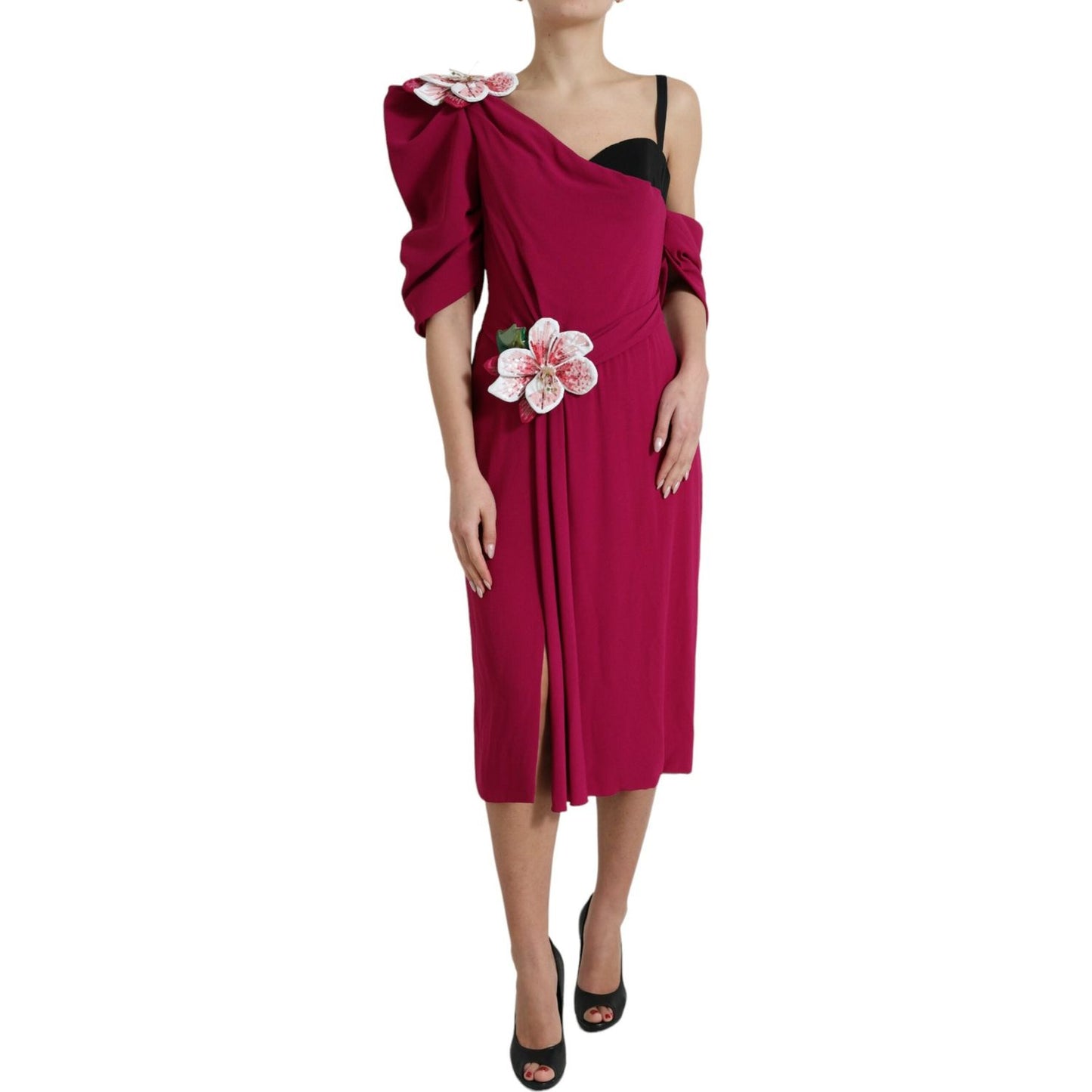 Dolce & Gabbana Purple Flower Embellished One Shoulder Dress