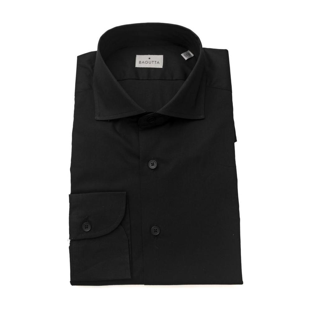 Bagutta Black Cotton Men's Shirt Slim Fit With French Collar BA-23945-L