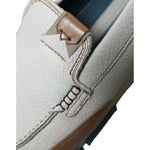 Dolce & Gabbana White Brown Leather Slip On Men Moccasin Shoes MV5373-39