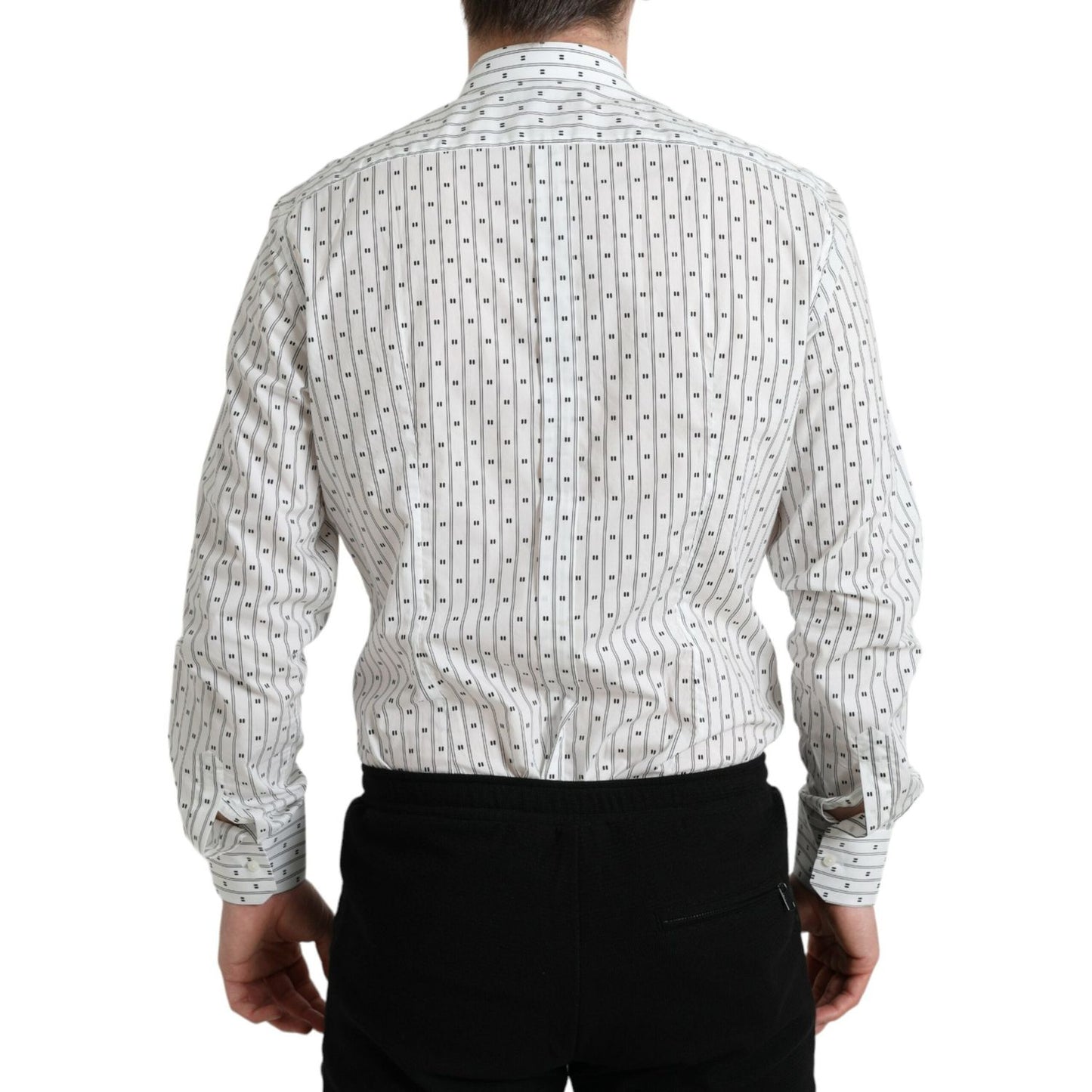 Dolce & Gabbana White Patterned Men GOLD Formal Dress Shirt TSH84689-39