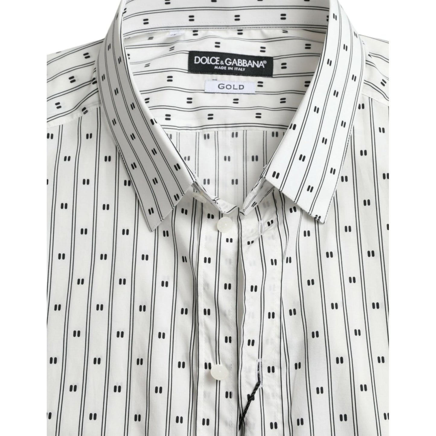 Dolce & Gabbana White Patterned Men GOLD Formal Dress Shirt TSH84689-39