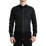 Dolce & Gabbana Black Cotton Logo Formal GOLD Dress Shirt TSH84692-38