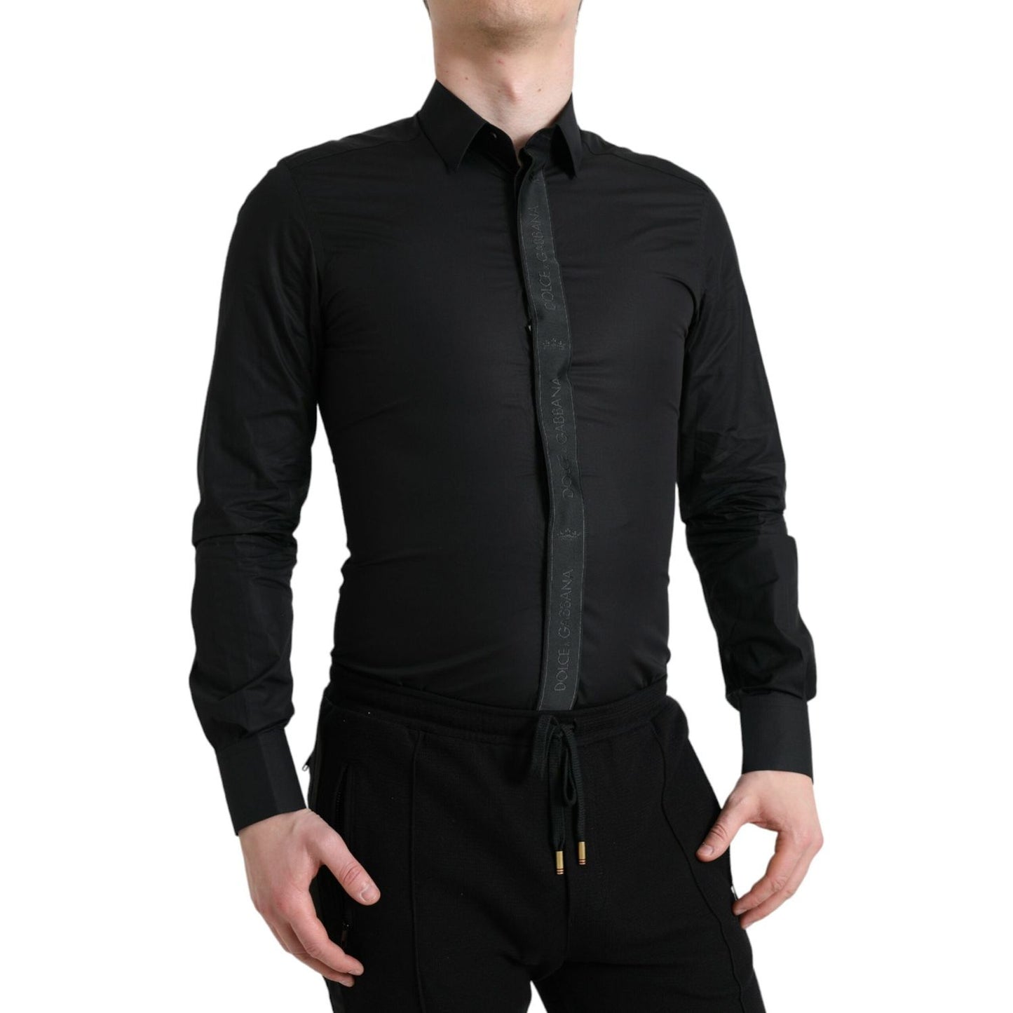 Dolce & Gabbana Black Cotton Logo Formal GOLD Dress Shirt TSH84692-38