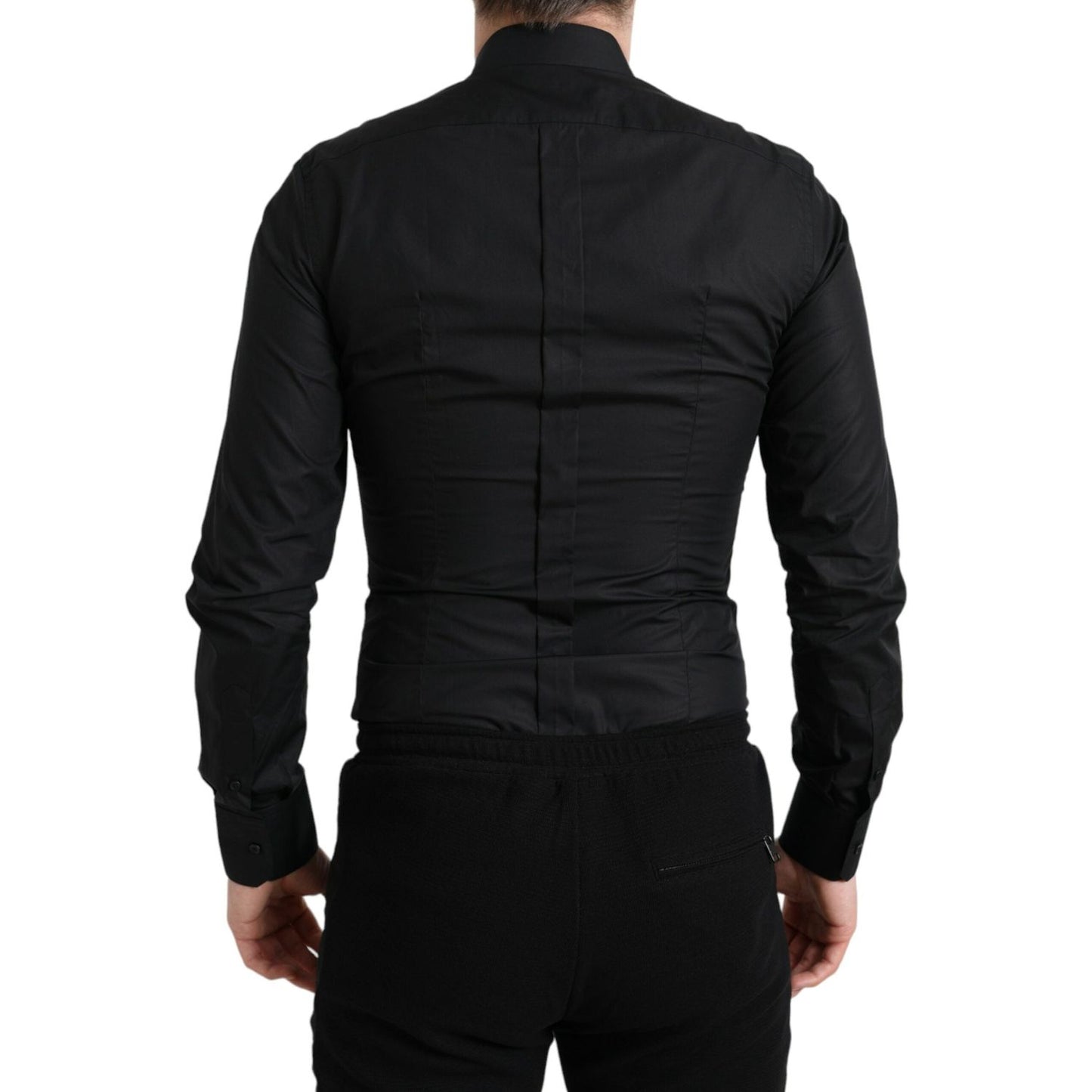 Dolce & Gabbana Black Cotton Logo Formal GOLD Dress Shirt TSH84692-38