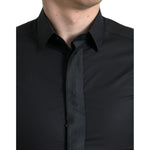 Dolce & Gabbana Black Cotton Logo Formal GOLD Dress Shirt TSH84692-38