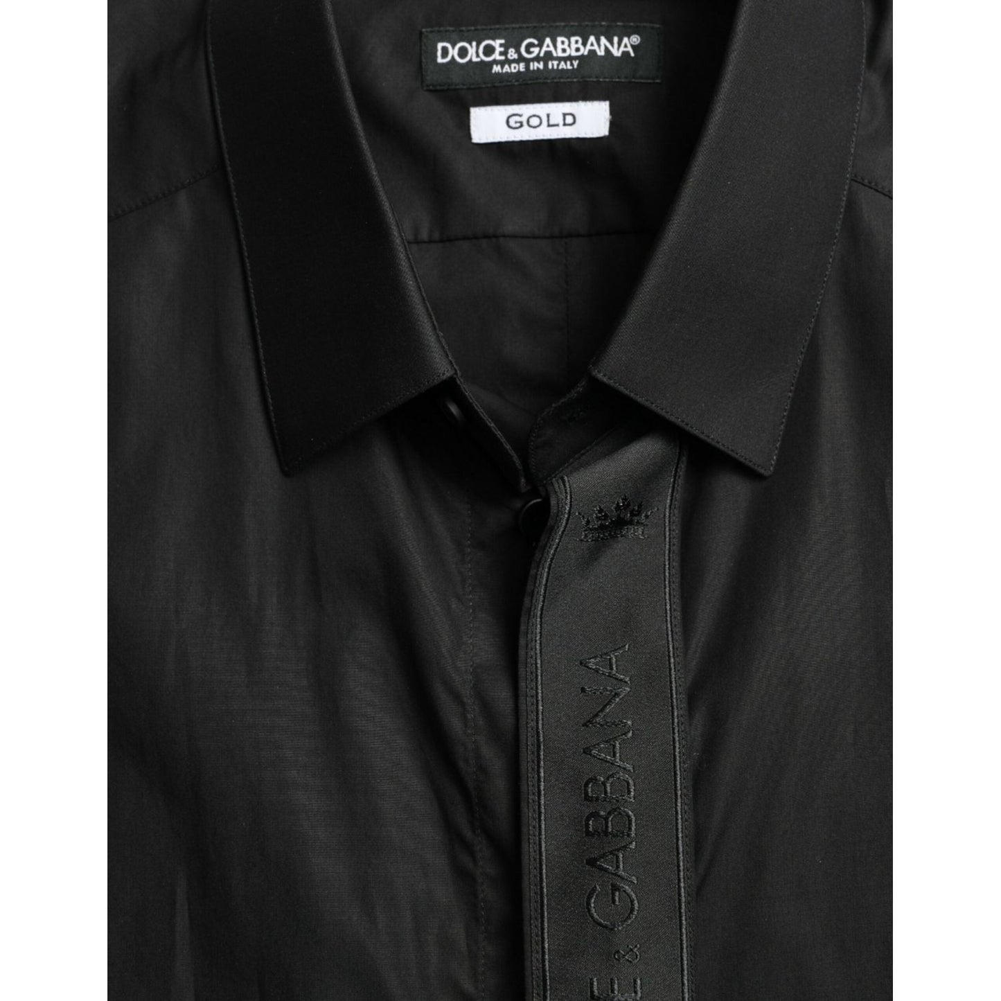 Dolce & Gabbana Black Cotton Logo Formal GOLD Dress Shirt TSH84692-38