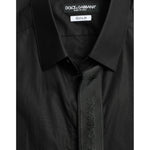 Dolce & Gabbana Black Cotton Logo Formal GOLD Dress Shirt TSH84692-38