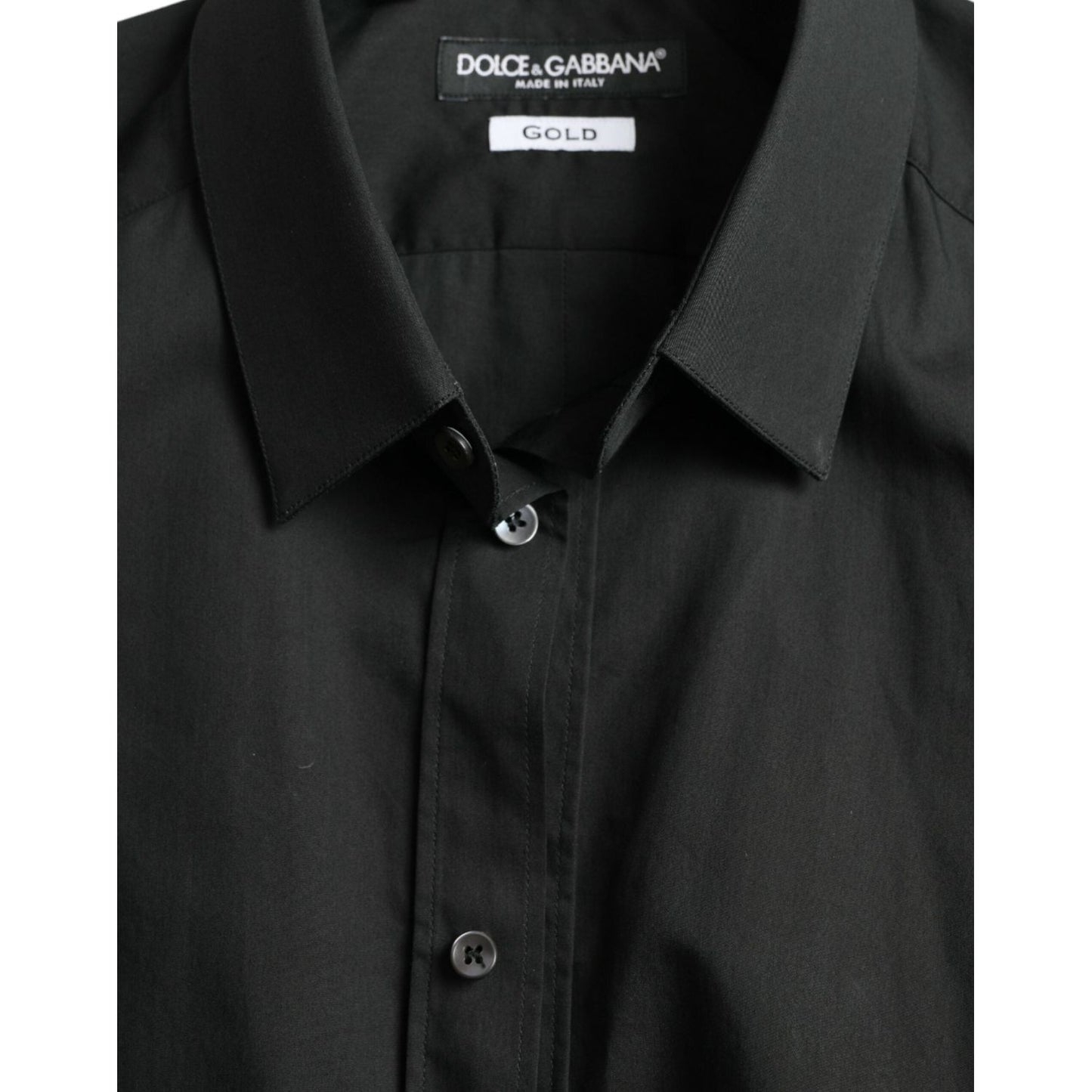Dolce & Gabbana Black Cotton Silk Formal GOLD Dress Shirt TSH84693-37