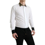Dolce & Gabbana White Cotton Jacquard Formal GOLD Dress Shirt TSH84705-41