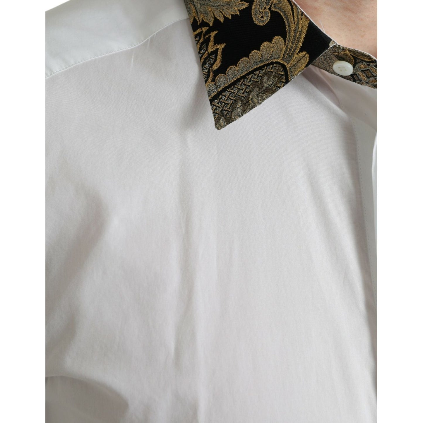 Dolce & Gabbana White Cotton Jacquard Formal GOLD Dress Shirt TSH84705-41