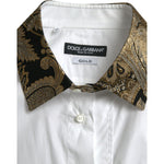 Dolce & Gabbana White Cotton Jacquard Formal GOLD Dress Shirt TSH84705-41