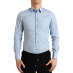 Dolce & Gabbana Sky Blue Cotton Men Formal GOLD Dress Shirt TSH84711-38