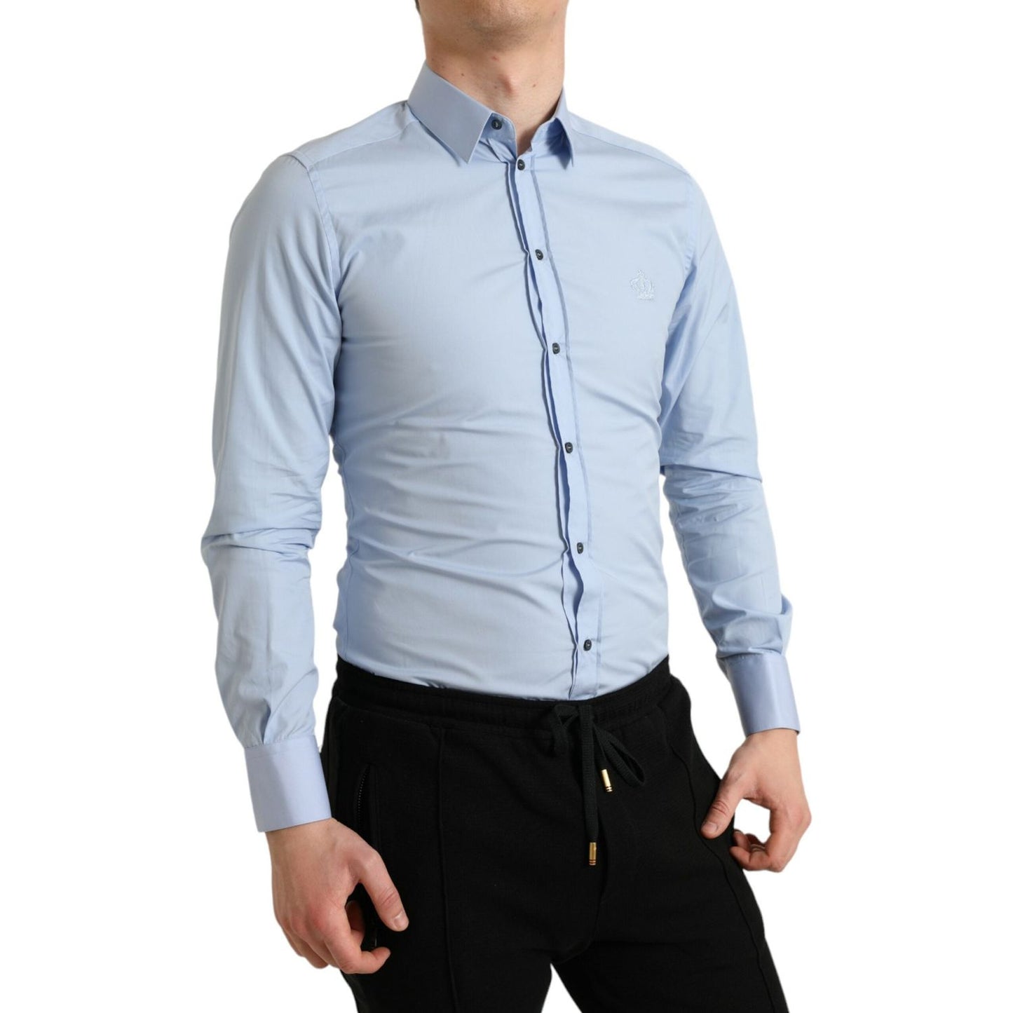 Dolce & Gabbana Sky Blue Cotton Men Formal GOLD Dress Shirt TSH84711-38