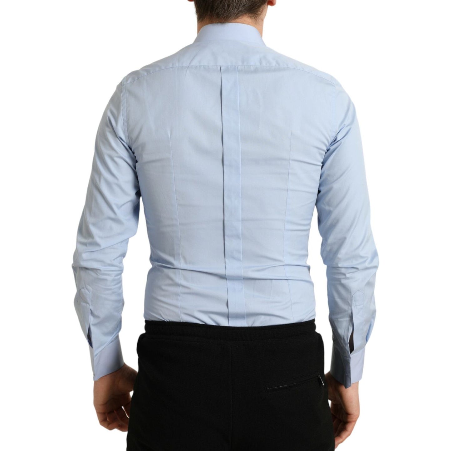 Dolce & Gabbana Sky Blue Cotton Men Formal GOLD Dress Shirt TSH84711-38