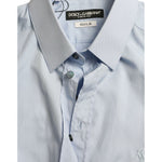 Dolce & Gabbana Sky Blue Cotton Men Formal GOLD Dress Shirt TSH84711-38