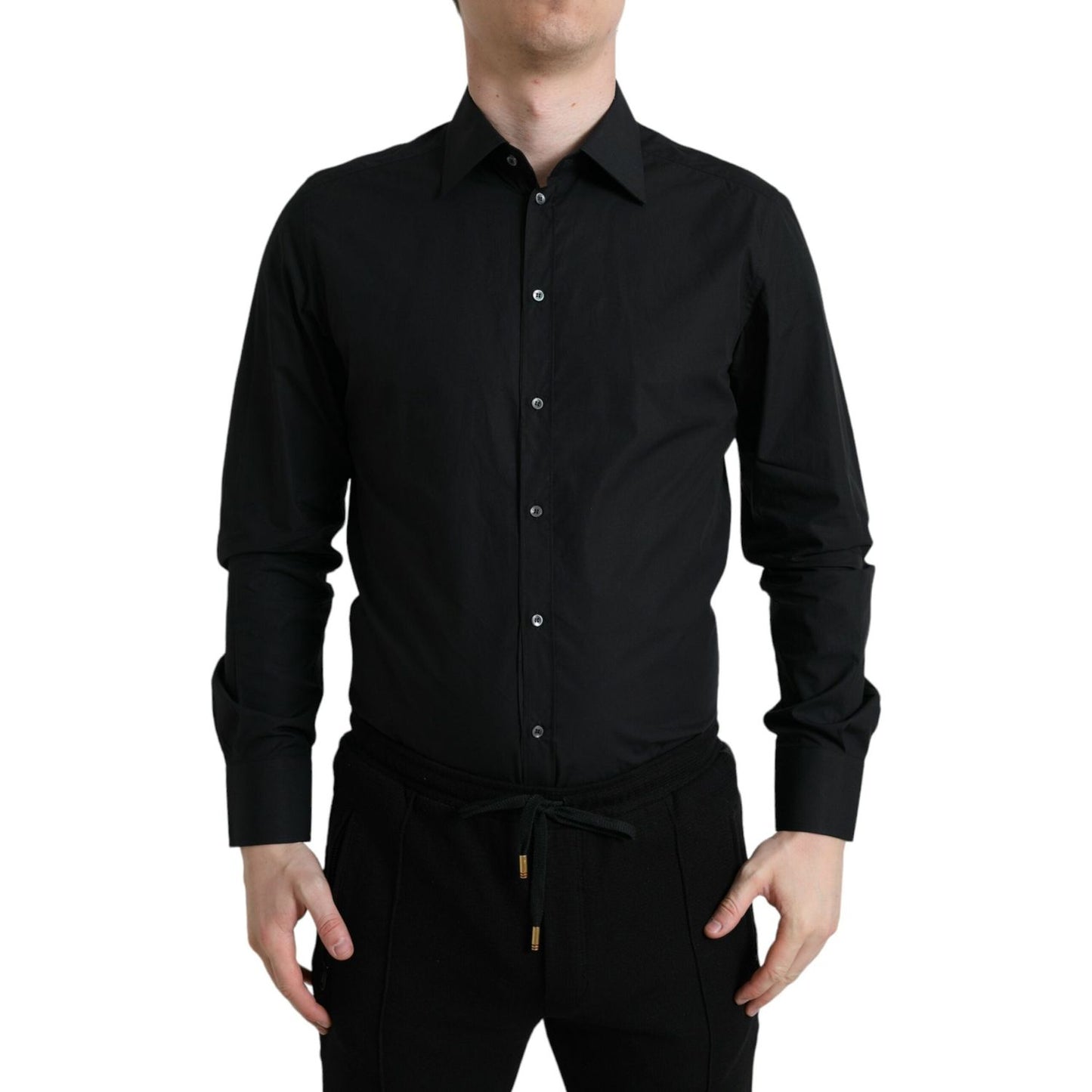 Dolce & Gabbana Black Cotton Men Formal GOLD Dress Shirt TSH84718-37