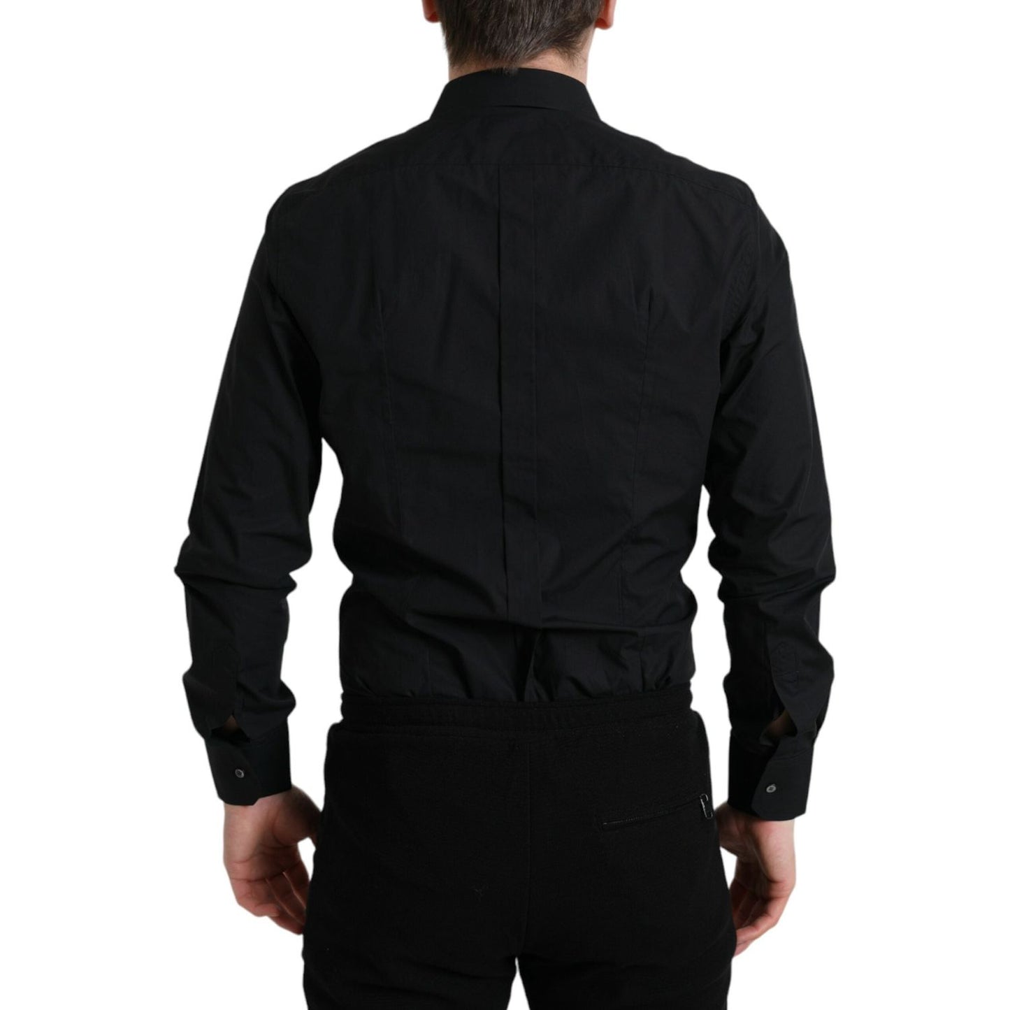 Dolce & Gabbana Black Cotton Men Formal GOLD Dress Shirt TSH84718-37