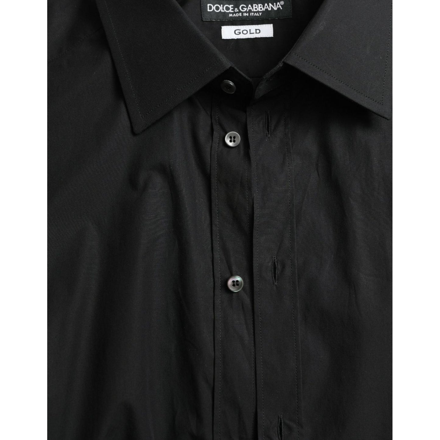 Dolce & Gabbana Black Cotton Men Formal GOLD Dress Shirt TSH84718-37
