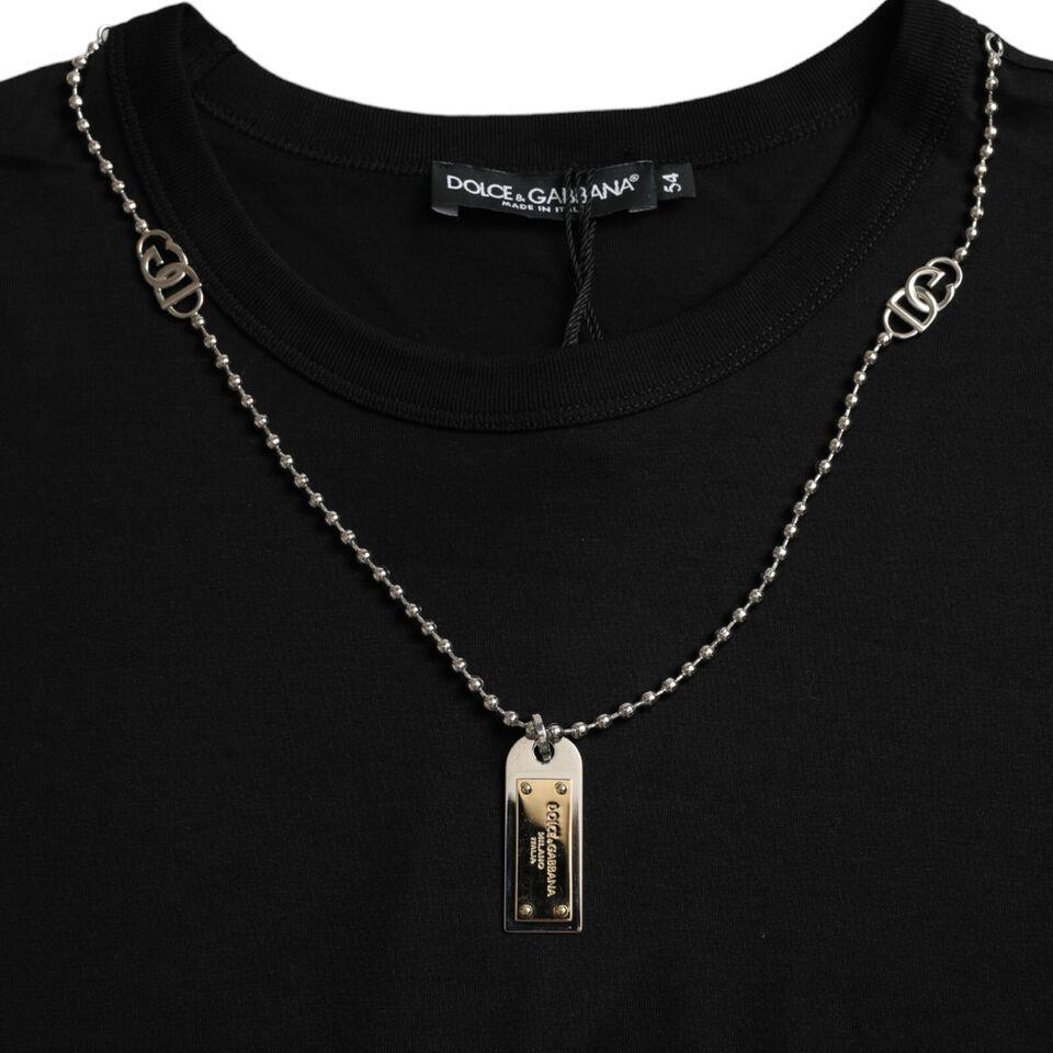 Dolce & Gabbana Black Silver Chain Short Sleeve T-shirt TSH85084-52