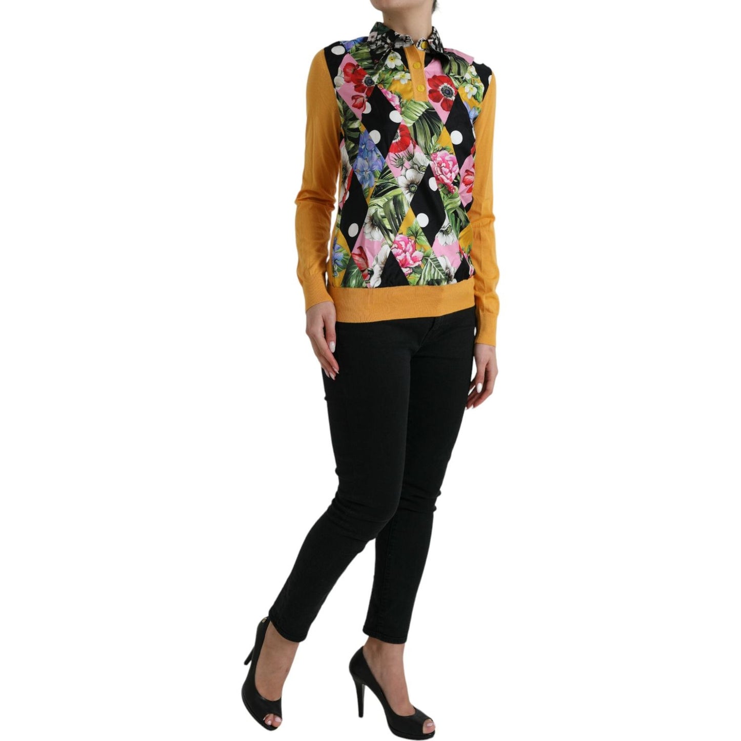 Dolce & Gabbana Multicolor Patchwork Cashmere Henley Sweater TSH852021-40