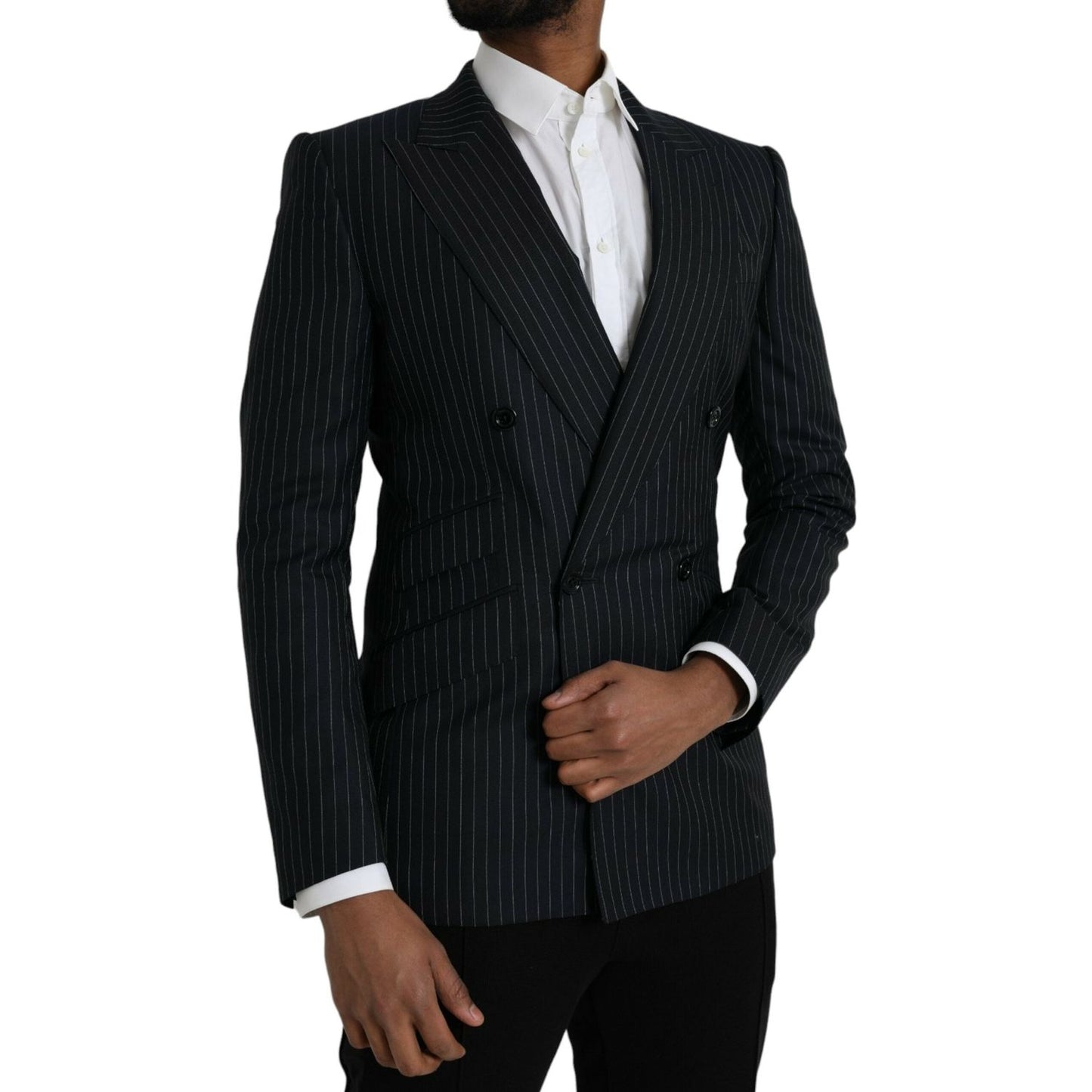 Dolce & Gabbana Black Stripe SICILIA Double Breasted Coat Blazer JKT4029-46