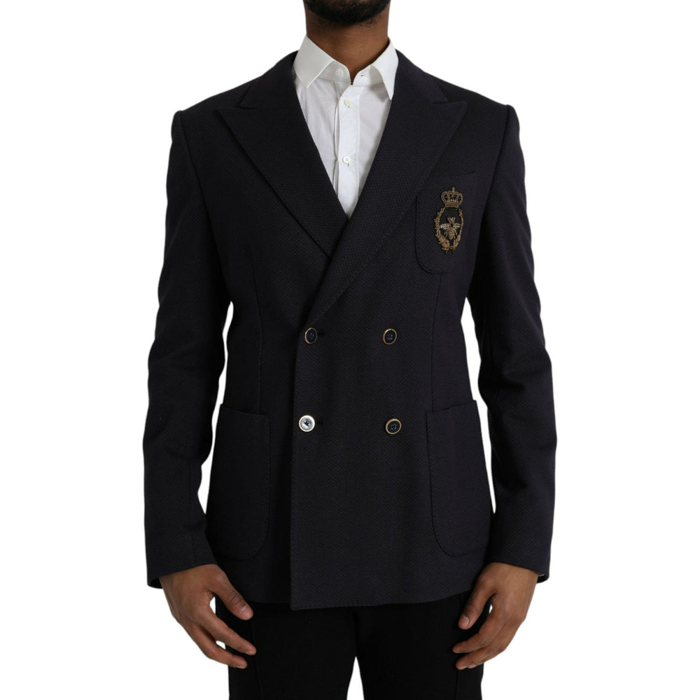 Dolce & Gabbana Dark Blue Crown Bee Double Breasted Blazer JKT4039-48