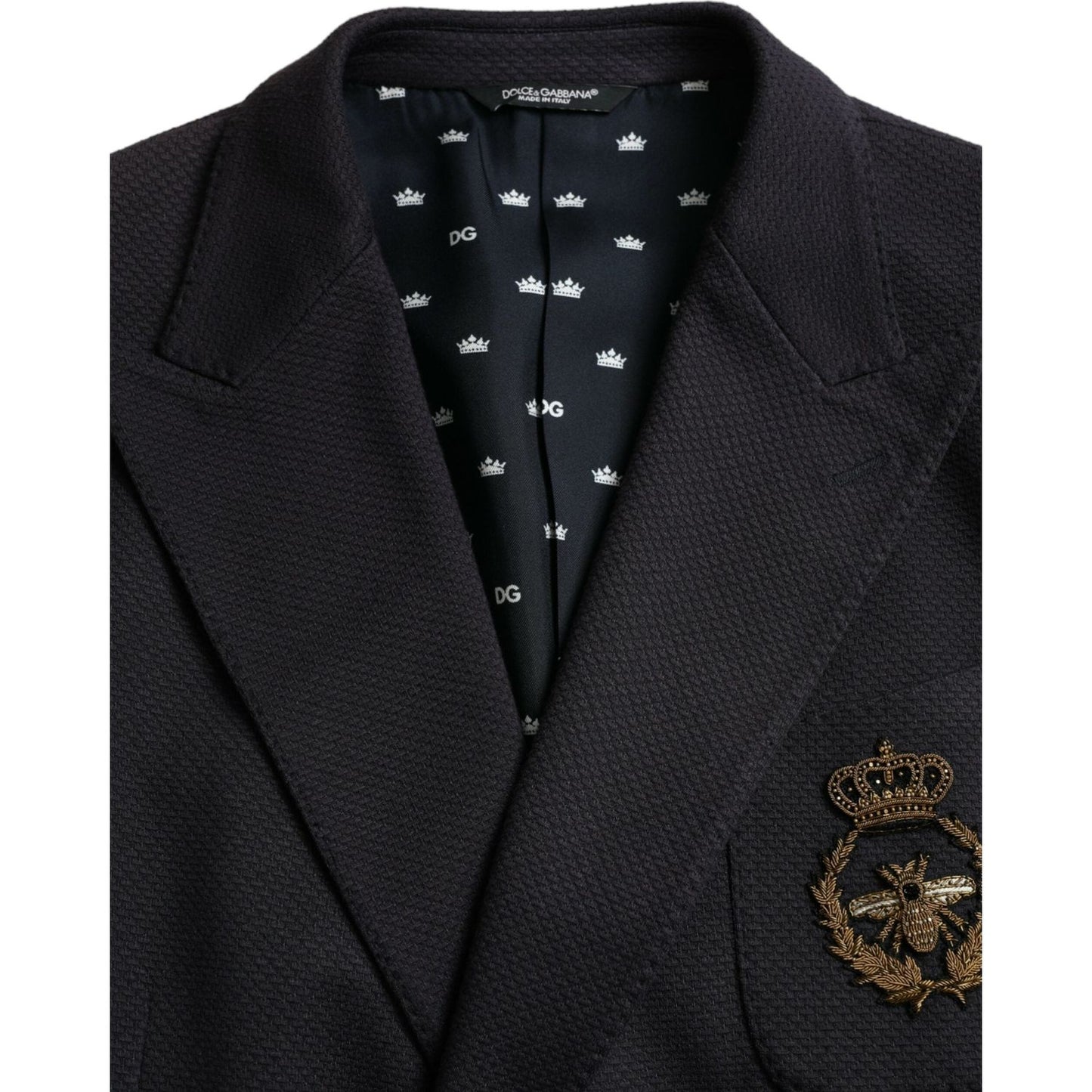 Dolce & Gabbana Dark Blue Crown Bee Double Breasted Blazer JKT4039-48