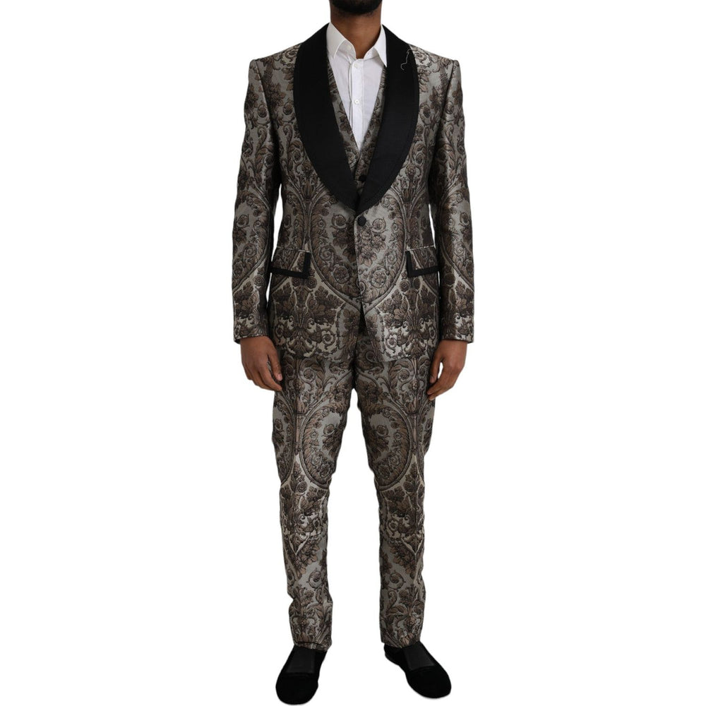 Dolce & Gabbana Brown Floral Jacquard Formal 3 Piece Suit KOS2220-54