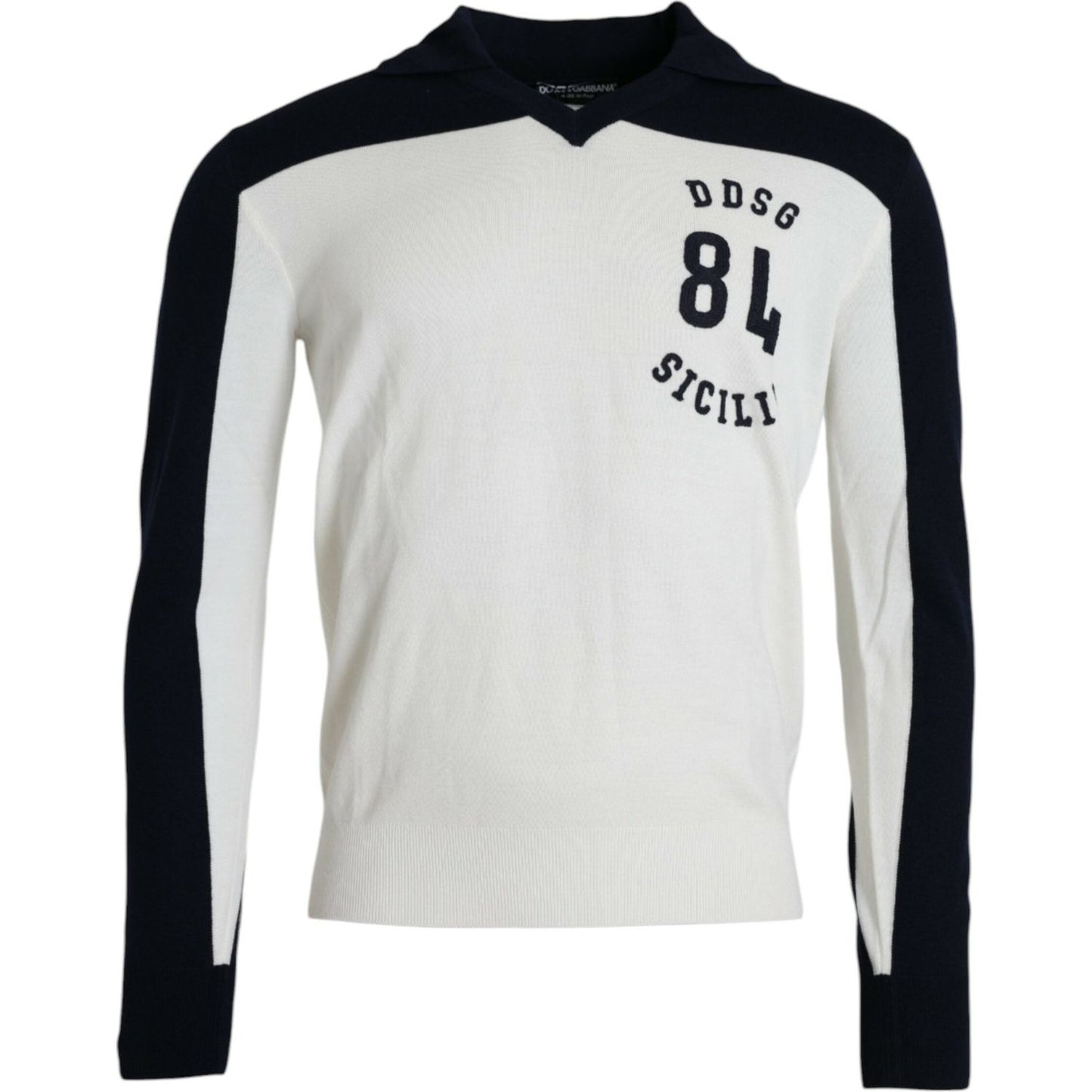 Dolce & Gabbana White Black SICILIA Henley Shirt Pullover Sweater TSH84665-44