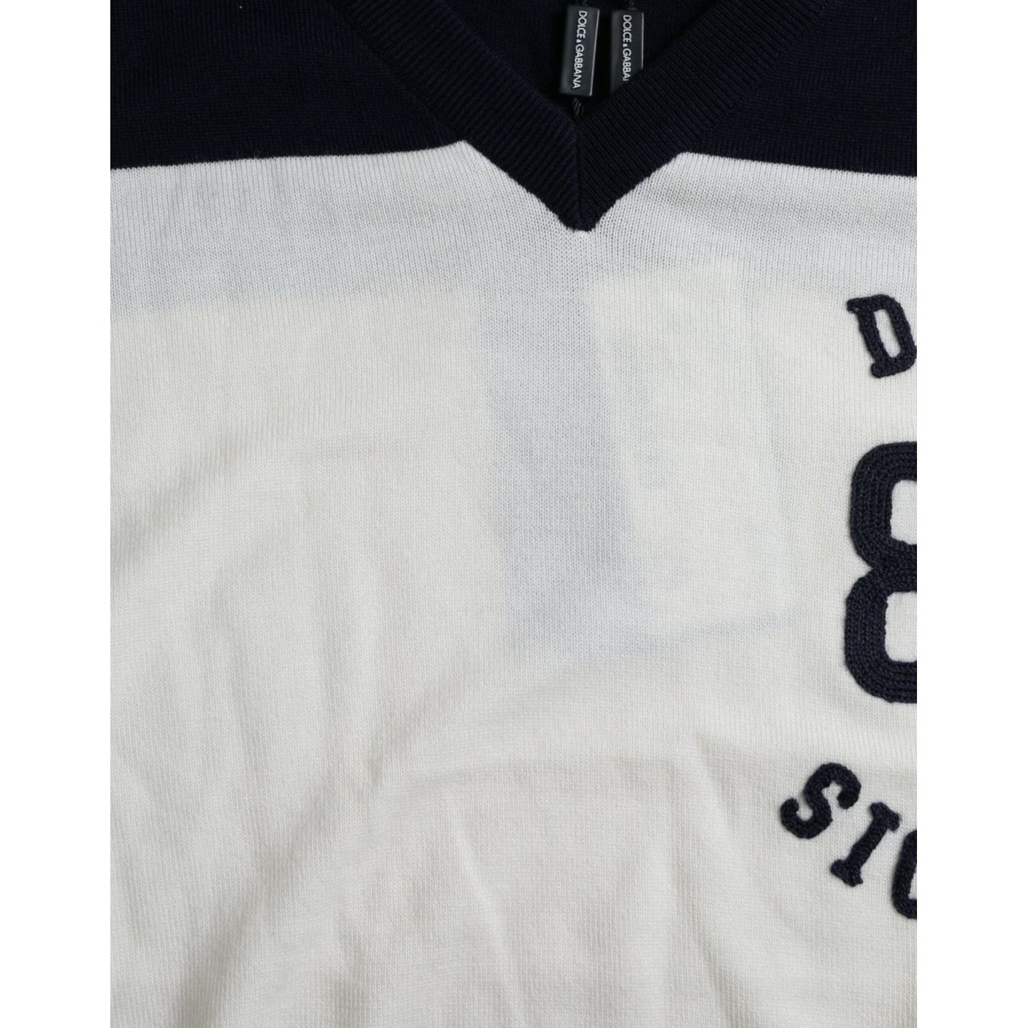 Dolce & Gabbana White Black SICILIA Henley Shirt Pullover Sweater TSH84665-44