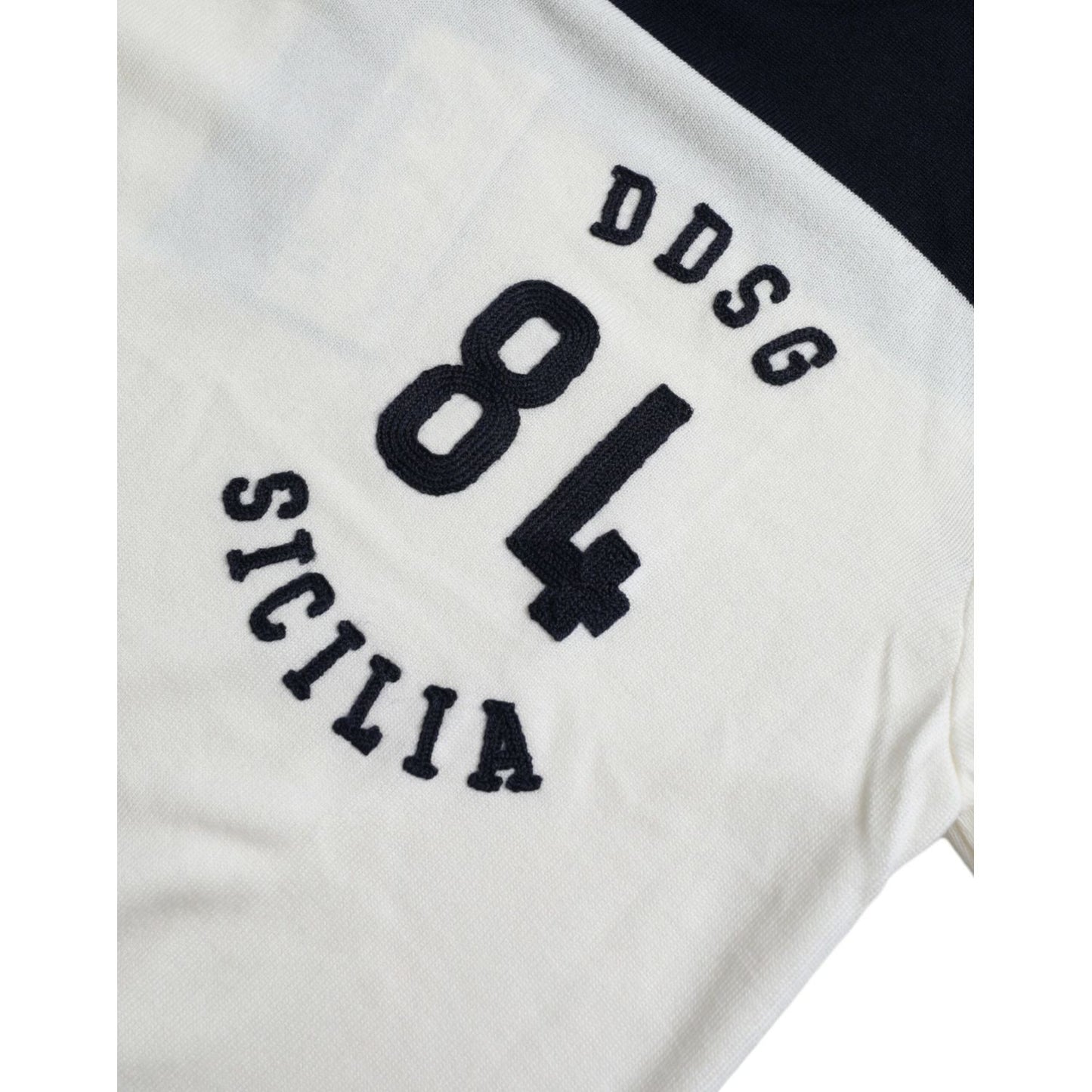 Dolce & Gabbana White Black SICILIA Henley Shirt Pullover Sweater TSH84665-44